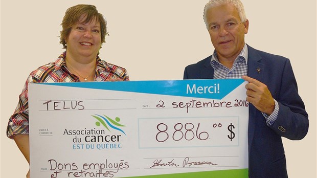 Les employés et retraités de TELUS remettent 8886 $ à l’Association du cancer de l’Est du Québec